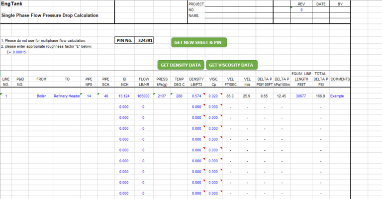 Pipe Pressure Drop Calculation Excel Sheet Free - EngTank